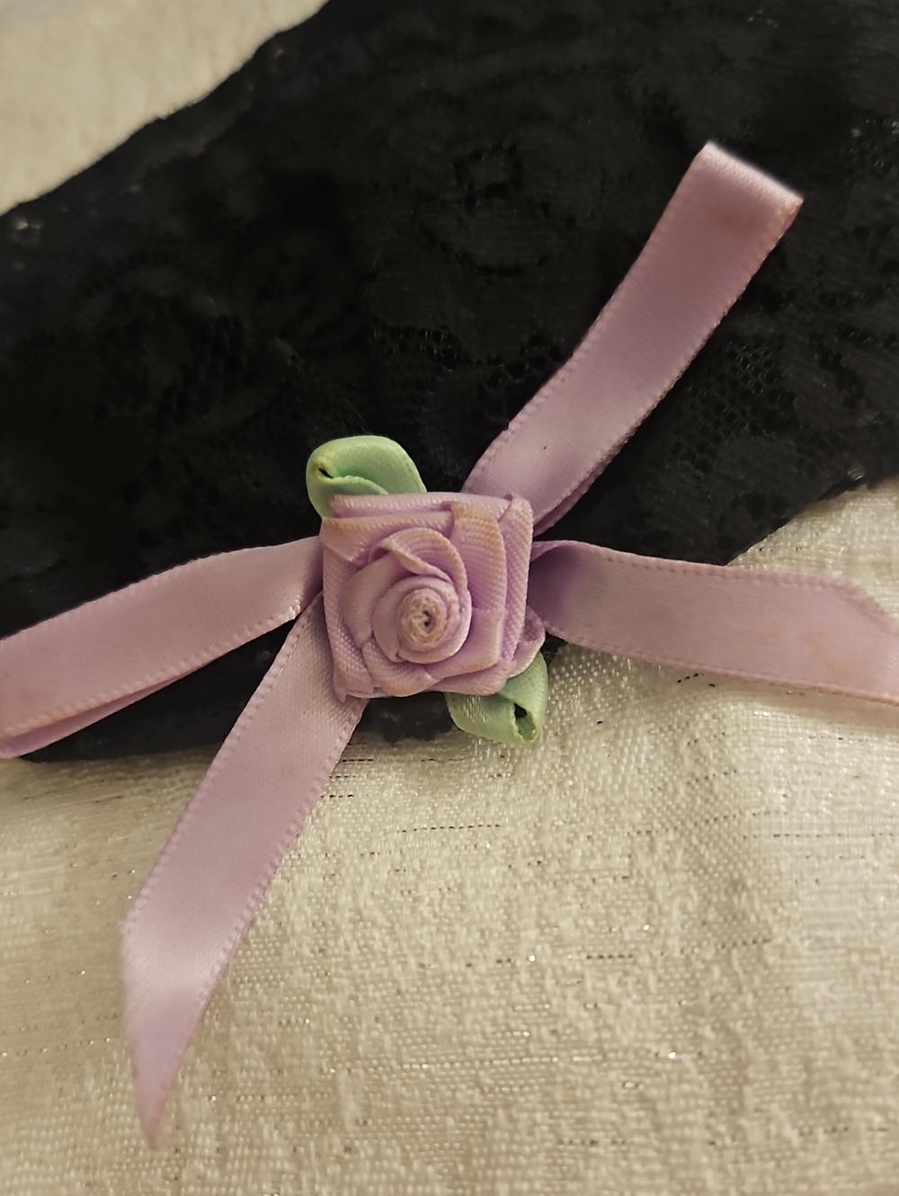 Vintage Fan Shape Black Lace Hair Barrette with Lavender Rose Accent - Picture 3 of 5